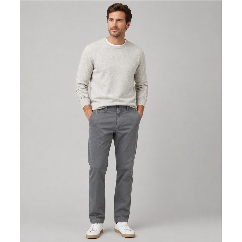 Lands' End Chino Pants Mens 33 Traditional Fit Gray Cotton Elastic Waistband